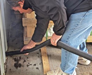 Seed debris vacuuming inside a container