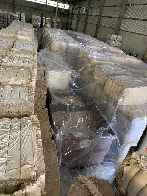 Wrapped warehouse product prepared for fumigation