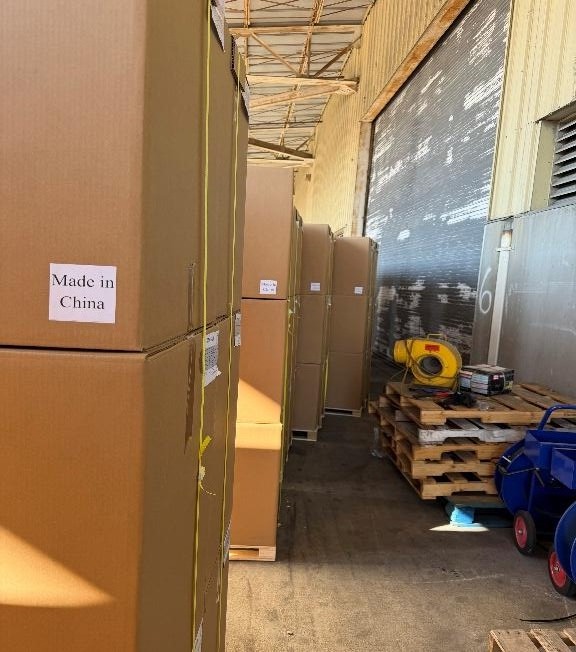 Made in China labels on imported cargo
